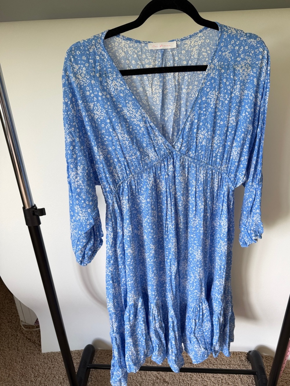 Blue Floral V-Neck Women's Dress